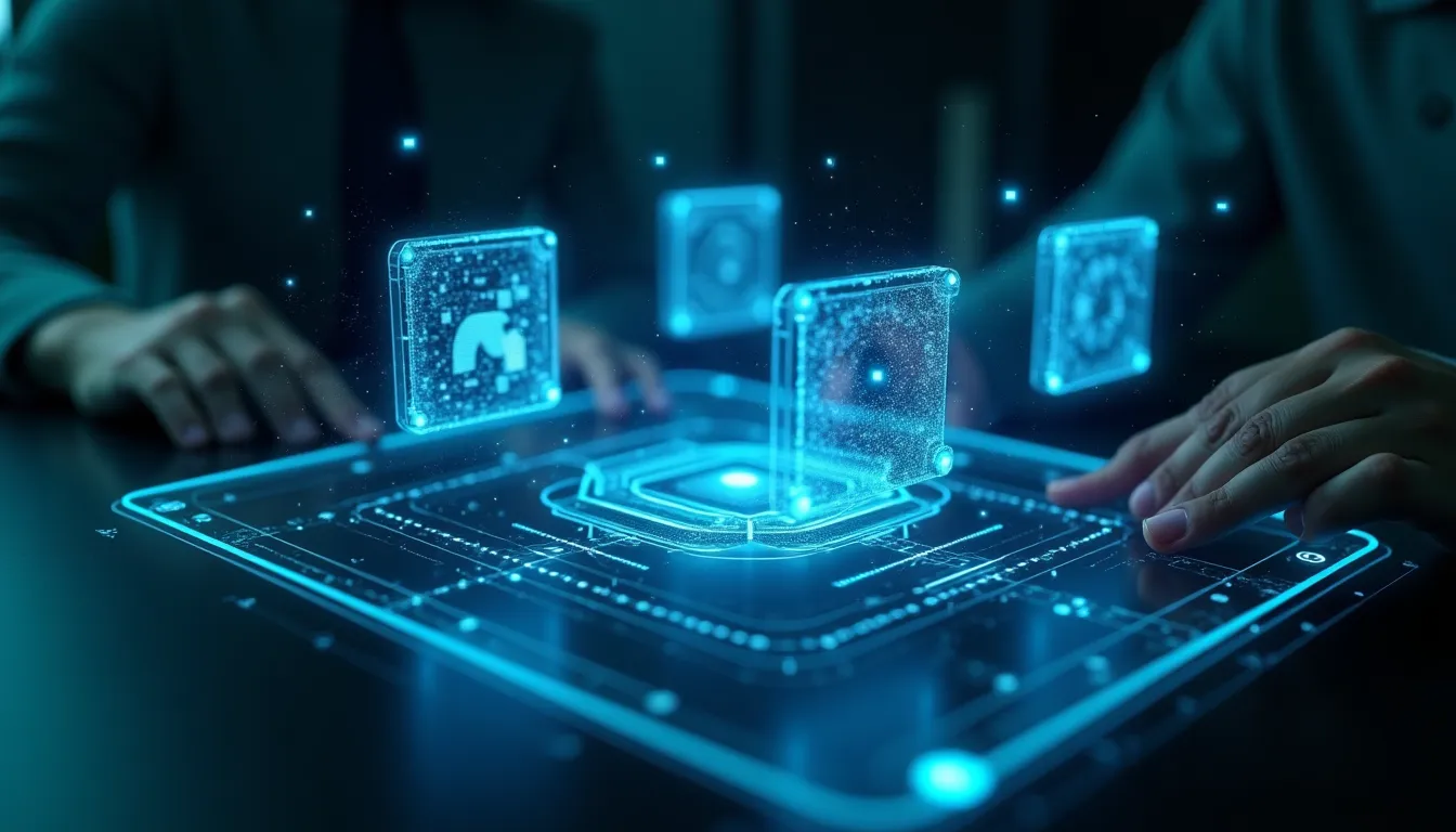 Midjourney /imagine komutu arayüzü: holografik terminal ve dört AI görsel varyasyonu