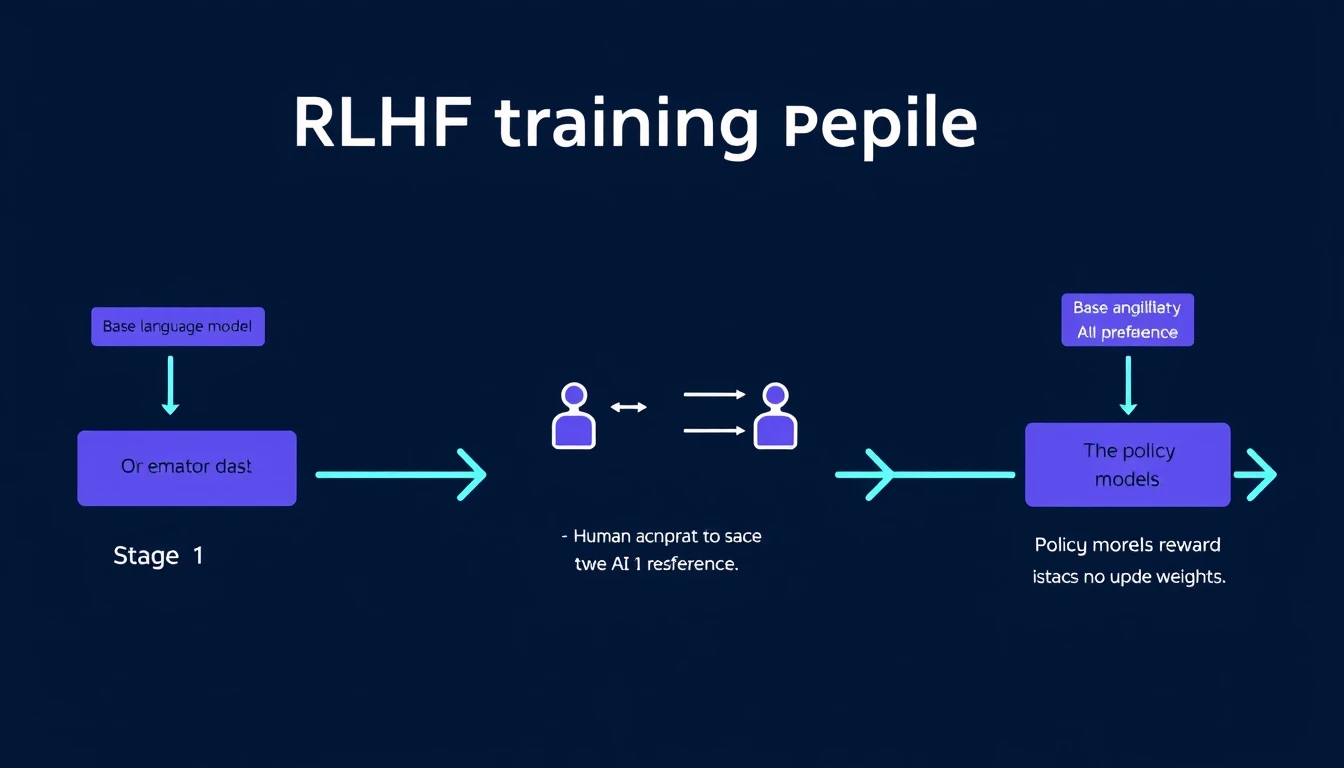 RLHF pipeline: SFT, reward model eğitimi ve PPO aşamalarını gösteren teknik diyagram
