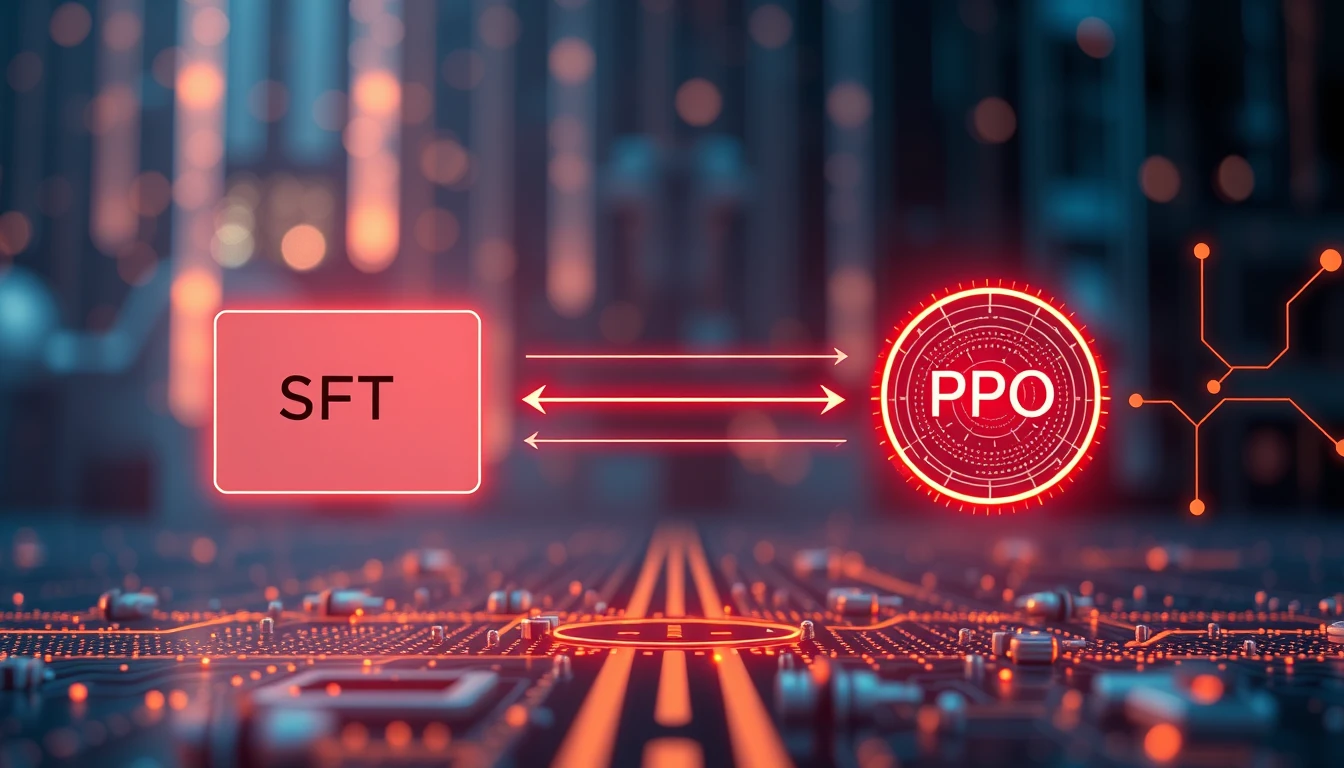 RLHF pipeline: SFT, reward model ve PPO aşamalarını gösteren teknik diyagram