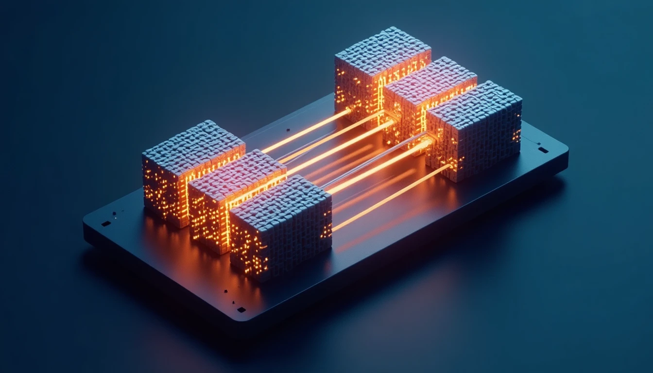 cutaway 3D technical diagram of a Transformer neural network