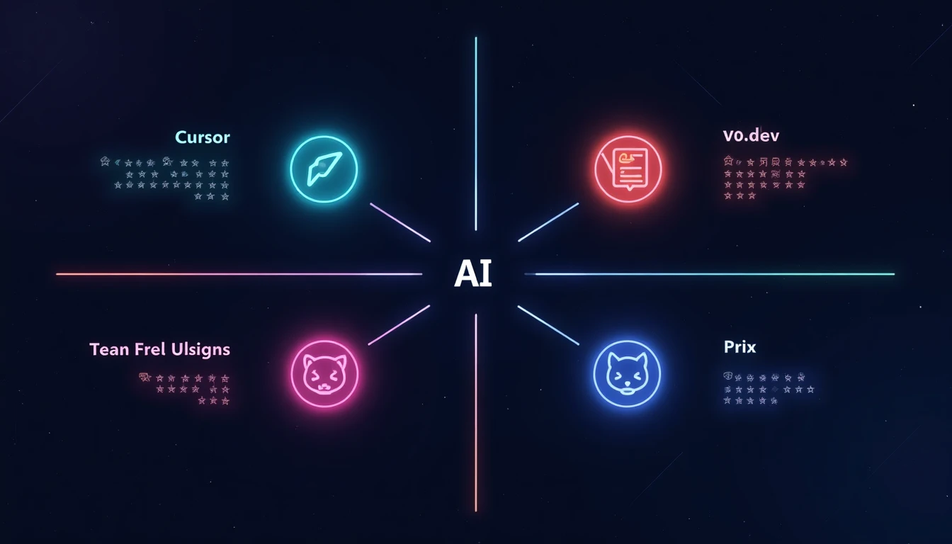 Cursor, Claude Code, v0.dev ve GitHub Copilot Workspace karşılaştırma infografiği