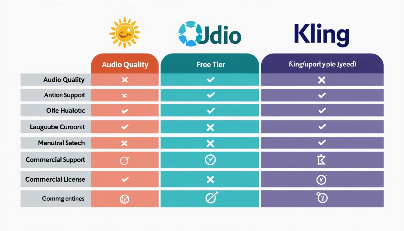 Suno vs Udio vs Kling Music karşılaştırma tablosu — özellikler ve fiyatlandırma