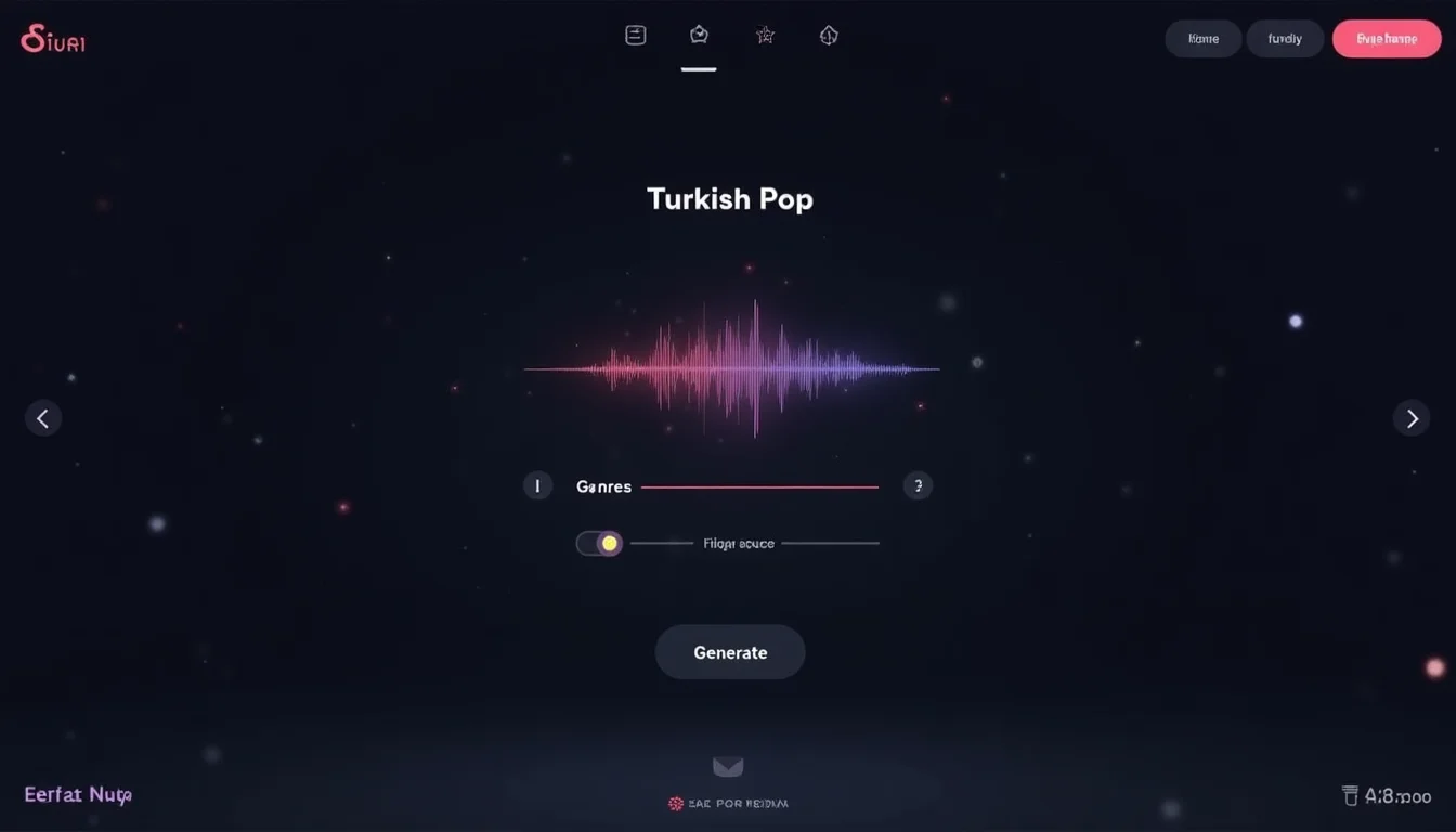 Suno AI müzik platformu arayüzü — dalga formu ve Oluştur butonu